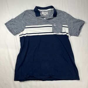 Original Penguin Mens XL Polo Shirt Blue White Striped Colorblock Cotton RT25368